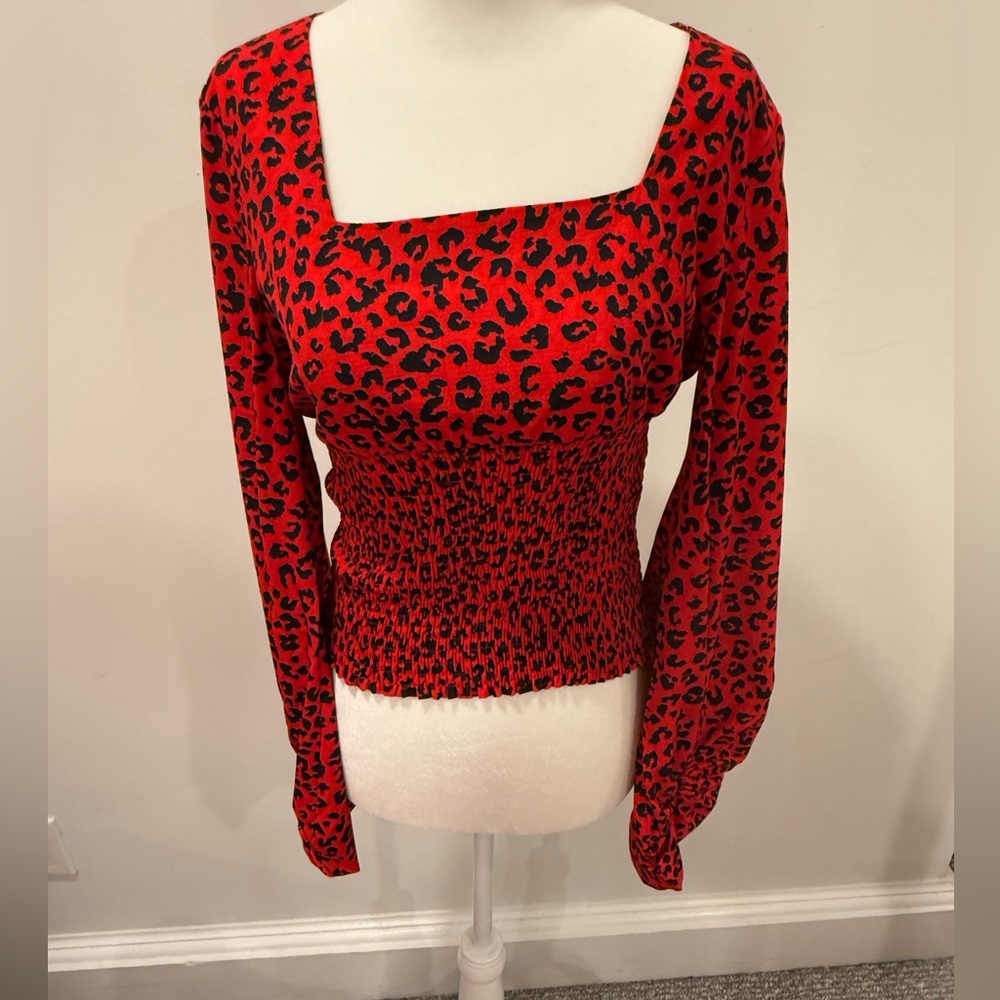 Charlie Holiday Red and Black Leopard Print Blouse